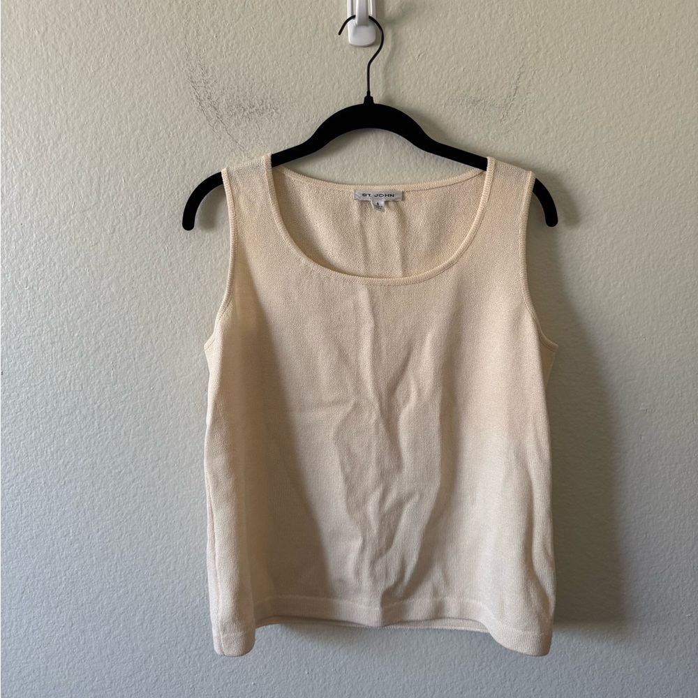 ST. JOHN Creme Knit Square Neck Tank Top Size 6